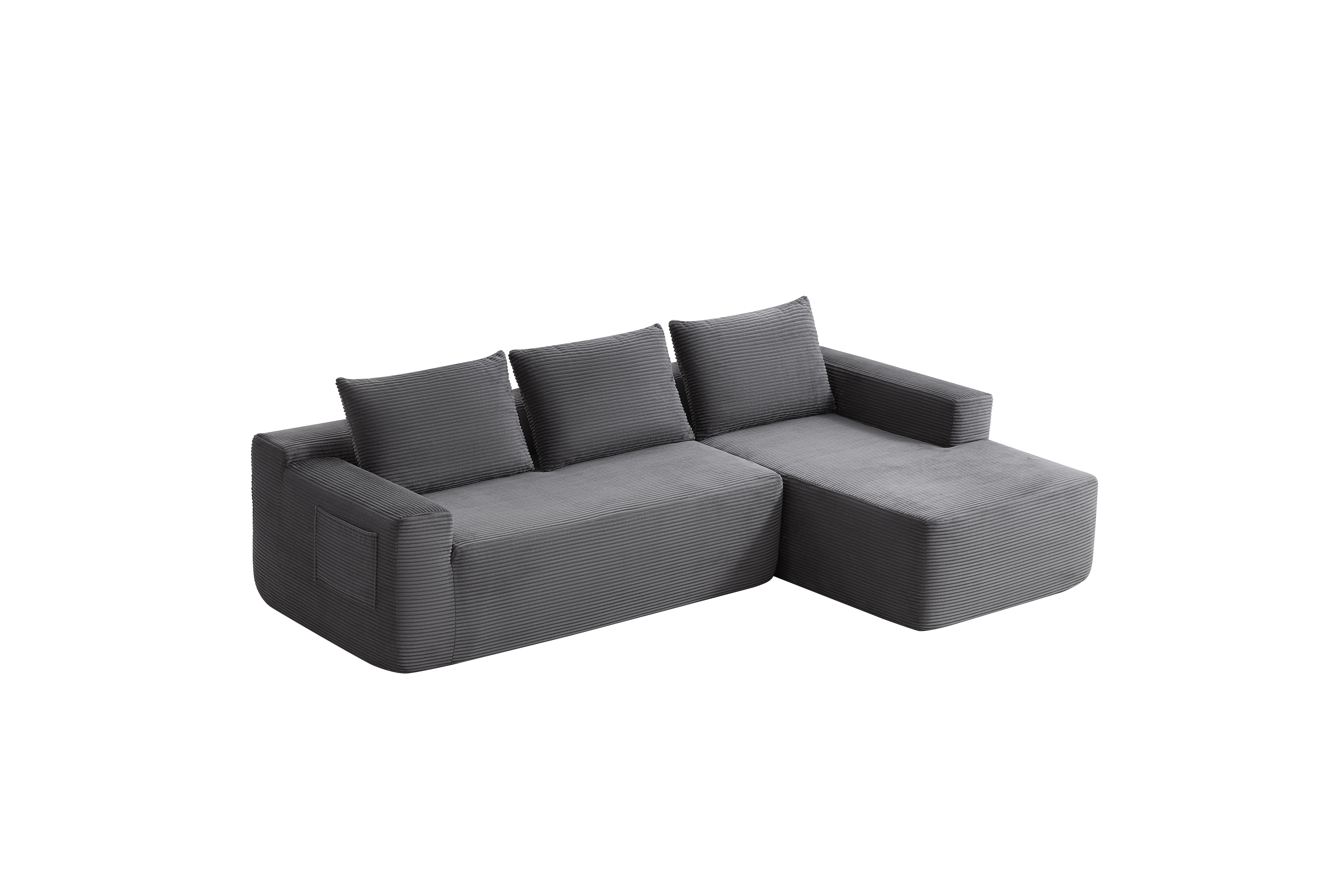 Modern Cloud Modular L-shaped Sectional Sofa In Grey Corduroy_voghion.com